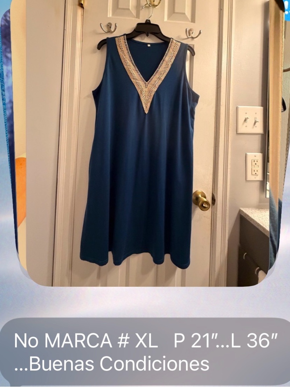 Sleeveless V-Neck Blue Dress with Crochet Trim with Pockets XL - Picture 7 of 7